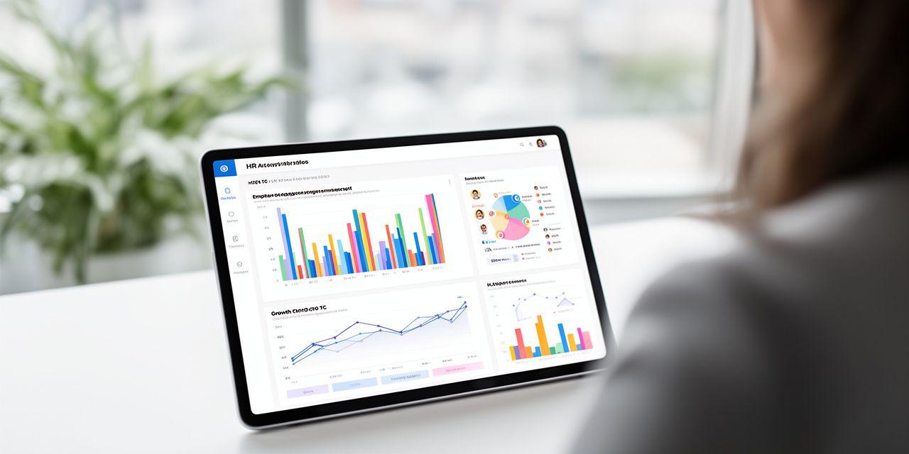 Modern HR technology dashboard showing employee metrics and growth charts